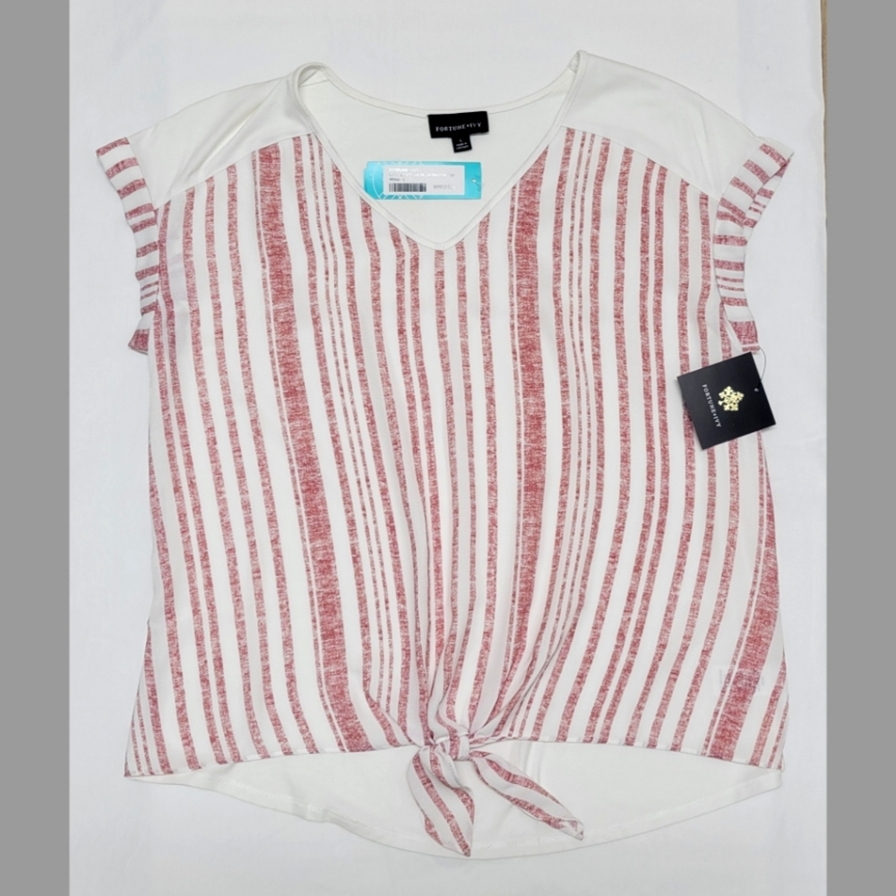 FORTUNE + IVYClarese Tie Front Mixed Material Top